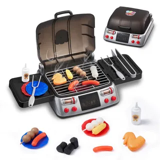 VEVOR Grill-Spielzeugset für Kinder mit Rauchgeräuschen & Licht, Spielzeug-Lebensmittel & Küchenzubehör, interaktives Grill- & Camping-Koch- & Grillspielset für Kinder im Alter von 3 bis 8 Jahren