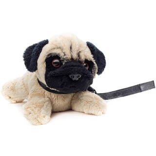 Uni-Toys - Mops Plushie (mit Leine) - 21 cm (Länge) - Plüsch-Hund, Haustier - Plüschtier, Kuscheltier