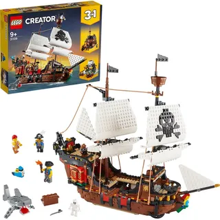 LEGO Creator 3-in-1 Piratenschiff Set, Spielzeug mit 3 Baumöglichkeiten, Baue in Piraten-Taverne oder Pirateninsel mit Totenkopf um, inklusive 3 M... - Beige