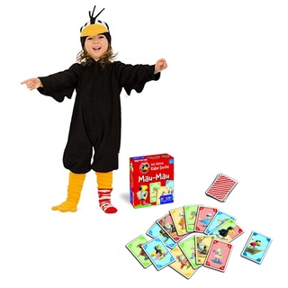 KarnevalsTeufel Kinderkostüm Set Der kleine Rabe Socke Overall & Mütze inklusive Spiel Auswahlmöglichkeiten Mau-Mau Memo-Spiel Puzzle Kinderspiel Kostüm (Mau-Mau, 104)