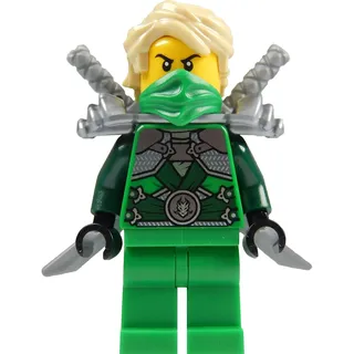 Ninjago Lego Minifigur Lloyd Garmadon (grüner Ninja) mit Schulterrüstung und Zwei Katanas (Schwerter)