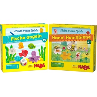 HABA 4983 - Meine ersten Spiele Fische Angeln & 301838 - Meine ersten Spiele Hanni Honigbiene, kooperatives Farbwürfelspiel für 1-4 Spieler ab 2 Jahren, zum Farbenlernen