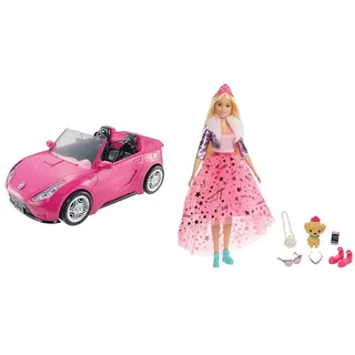 Barbie-Puppe und Auto, Auto in glänzendem Pink, Cabrio-Auto & GML76 - Prinzessinnen-Abenteuer Puppe Mit Mode
