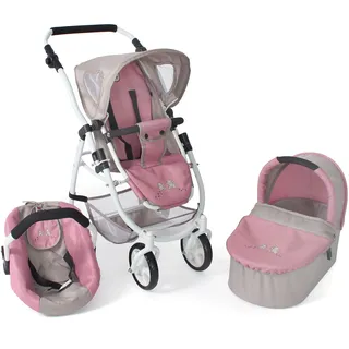 Puppenwagen Emotion All In, 3in1 Puppenwagen-Set bestehend aus Babywanne, Sportsitz und Autositz, Bärchen, Rosa