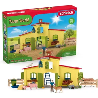 schleich FARM WORLD 42605 Bauernhof Spielset mit Figur und Zubehör - 92-Teiliges Tiere Spielset mit Kuh, Pferd, Schwein, Stier und Zubehör, Fantasievolles Bauernhof Spielzeug ab 3, Gelb