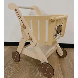 ROBUD Kinder Einkaufswagen aus Holz - Geschäft und Küchenzubehör - Rollenspielzeug - Gelb