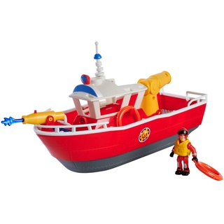 Simba 109252580 - Feuerwehrmann Sam Feuerwehrboot Titan, 32cm, schwimmendes Spielzeug-Schiff, ab 3 Jahre, bespielbar an Land und im Wasser, Badewannenspielzeug mit Wasserkanonen und Figur