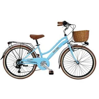 Dolce Vita by Canellini JUNIOR Fahrrad Citybike Madchen mit Korb - Hellblau 24" - Hellblau