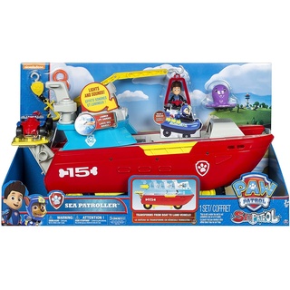 Paw Patrol Sea Patroller Schiff mit Ryder Figur und Zubehör, Spielzeug für Kinder ab 3 Jahren, mit Licht- und Geräuscheffekten, Amphibienfahrzeug