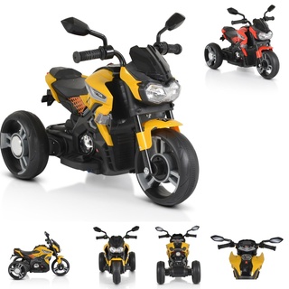 Moni Kinder Elektromotorrad Colombo Scheinwerfer, Zwei Motoren, MP3, bis 7 km/h, Farbe:gelb