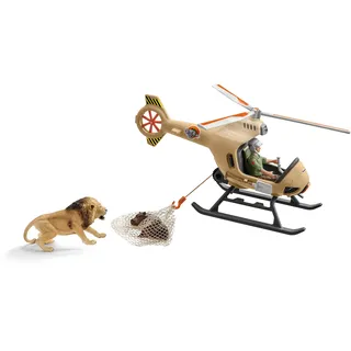 schleich WILD LIFE 42476 Helikopter Tierrettung Tiere Spielset mit Löwen- und Nilpferdfigur - Robustes, Pädagogisches 8-Teiliges Tiere Figuren Set für Fantasievolles Spiel ab 3