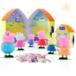 LUPPA Peppa Pig Peppa Wutz Spielzeug mit 6 Figuren in der Lunchbox aus der Dose zum Sammeln, inklusive Malvorlagen, Aufkleber, Maske, Fingerpuppen und Armable Stanzfiguren