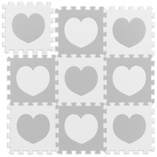 relaxdays Spielmatte 18-tlg. Puzzlematte Herz, Weiss-grau grau|weiß