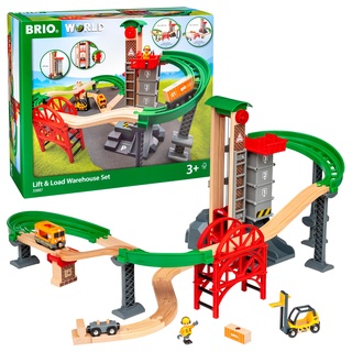 BRIO World 33887 Großes Lagerhaus-Set mit Aufzug - Zubehör für die Holzeisenbahn - Konstruktionsspielzeug empfohlen für Kinder ab 3 Jahren