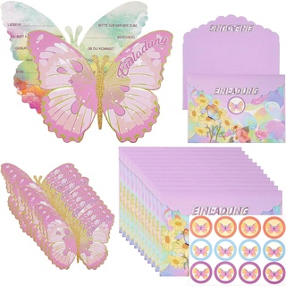 Vhger HXW-051 Stück Schmetterling 12 Umschlägen und Schmetterlingsaufklebern, Geburtstagseinladungen für Mädchen und Jungen, Party-Einladungskarte zum Geburtstag