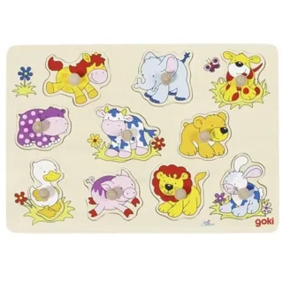 goki Steckpuzzle Steckpuzzle Tierkinder 10tlg. 57838 30 x 21cm Puzzle, 10 Puzzleteile, Mit extra großen Teilen