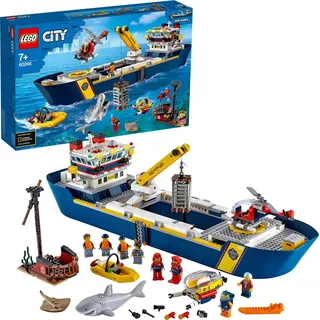 LEGO 60266 City Meeresforschungsschiff Spielzeug-Set fürs Spielen im Wasser mit Schiff, Boot, Hubschrauber, U-Boot und Hai-Figur für Kinder ab 4 ... - Beige