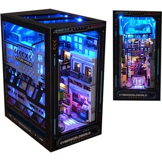 DIY Dollhouse Booknook Bücherregal Einsatz Dekor, DIY Book Nook Kit, 3D Holzpuzzle mit LED-Beleuchtung Buchecke Bücherregal Einsatz Holz Buchstütze Modellbau