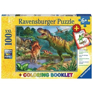 Ravensburger Puzzle 100 Teile XXL Coloring Booklet Welt der Dinosaurier 13695, 100 Puzzleteile