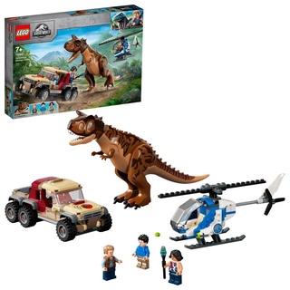 LEGO 76941 Jurassic World Verfolgung des Carnotaurus, Dino Spielzeug mit Helikopter und Pickup für Jungen und Mädchen ab 7 Jahren, Dinosaurier Ge...