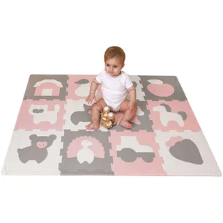 Stylische Puzzlematte Baby 1,2x0,9m Bauernhof – 12 Platten à 30x30cm – 20% dickere & weichere Spielmatte – schadstofffreie, geruchlose, Pflegeleichte Baby Krabbelmatte – plastikfreie Verpackung