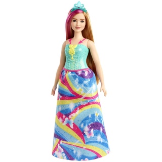 Barbie GJK16 - Dreamtopia Prinzessinnen-Puppe, ca. 30 cm groß, rotblond mit pink gesträhnter Haarpartie, mit Regenbogen-Rock und Diadem, Spielzeug Geschenk für Kinder im Alter von 3 bis 7 Jahren