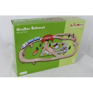 Spielmaus® Spielzeugeisenbahn-Set Holzeisenbahn Bahn-Set mit Brücke, 50-teilig (42523381) bunt