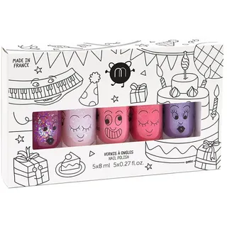 Nailmatic Kids Rosa Lackset für Kinder - 5 Kindernagellacke für Mädchen und Jungen - Kinder-Make-up ab 3 Jahren - Nagelstudio für Mädchen - Glitter-Lacke