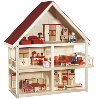 roba Puppenhaus, Puppenvilla inkl. Möbel und Puppen, Mädchen Spielzeug, Holz natur