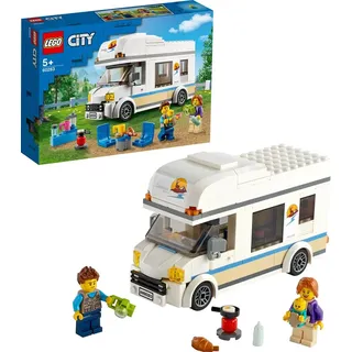 LEGO City Starke Fahrzeuge Ferien-Wohnmobil Spielzeug, Spielzeugauto Campingbus, Lernspielzeug, Geschenk für Jungen und Mädchen mit Minifiguren 6... - Blau