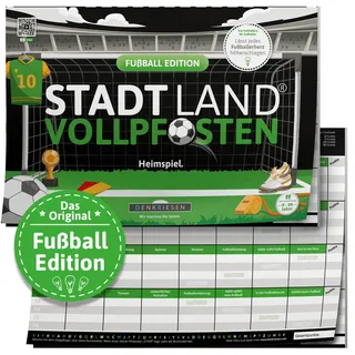 DENKRIESEN - Stadt Land VOLLPFOSTEN® - Fußball Edition - 'Heimspiel.' - DIN A4 Spielblock | ab 9 Jahren | 50 Blatt | Fußballfans | Quizspiel | Party