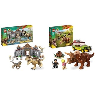 LEGO 76961 Jurassic Park Angriff des T. rex und des Raptors aufs Besucherzentrum & 76959 Jurassic Park Triceratops-Forschung, Dinosaurier Spielzeug mit Figur und Auto zum Sammeln zum 30. Jubiläum