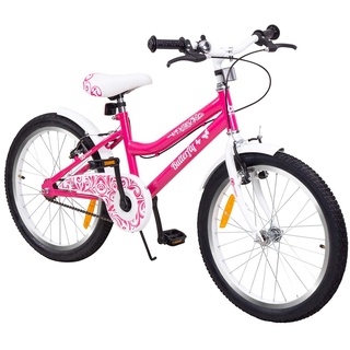 Actionbikes Kinderfahrrad Butterfly 20 Zoll, Pink, Fahrradständer, Kettenschutz, Antirutschgriffe (Pink/Weiß)