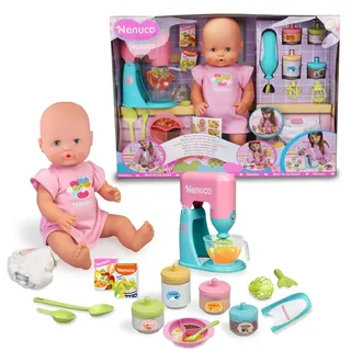 Nenuco - was Essen wir Heute?, Babypuppe mit Zubehör zum Zubereiten von Babynahrung, mit 2 elektronischen Spielzeugen, Mixer und Löffel, Puppen Spielzeug für Kinder ab 3 Jahren, Famosa (NFN43000)