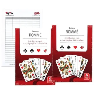 Ludomax Senioren Rommé, Canasta, Bridge Spielkarten Ass Zweierpaket Block