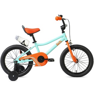FabricBike Kids Fahrrad mit Pedalen für Jungen und Mädchen, Abnehmbare Trainingsräder, Hochwertige Bremsen, 12- und 16-Zoll-Räder, 4 Farben (Aqua & Orange, 16": 3-7 Jahre (96 bis 120 cm hoch))
