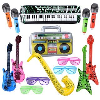 MEJOSER 15 Buntes aufblasbare Instrumente Spielzeug aufblasbare Gitarre Saxophon Mikrofon aufblasbare Beth Lautsprecher Tastatur Shutter Shading Gläser für Party Deko Fotobox Requisiten