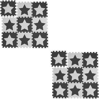 18 tlg. Puzzlematte Sterne, 36 Puzzleteile, Eva Schaumstoff, schadstofffrei, Spielunterlage 91 x 91 cm, weiß-grau