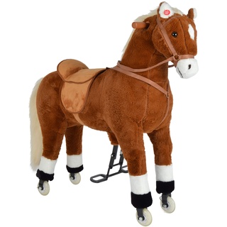 Pink Papaya XXL Reitpferd auf Rollen Amigo, 90cm Spielpferd, fahrendes Schaukelpferd bis 80kg belastbar, Spielzeug Plüsch Pferd zum Drauf sitzen mit Sounds