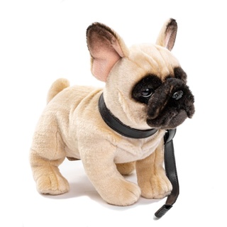 Uni-Toys - Französische Bulldogge (beige), mit Leine - 27 cm (Länge) - Plüsch-Hund, Dogge - Plüschtier, Kuscheltier