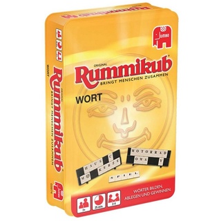 Jumbo Spiele Spiel, Denkspiel Original Rummikub Wort Kompakt in Metalldose ab 7 Jahre