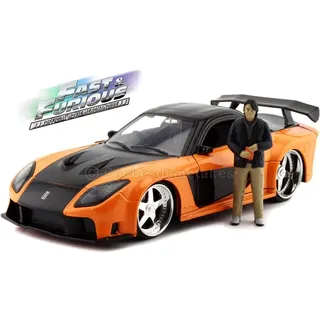 Jada Toys & Furious Han 1995 Mazda RX7 1:24, Spielzeugauto, Rennauto, bekannt aus der gleichnamigen Filmreihe 253205002 Schwarz, Orange