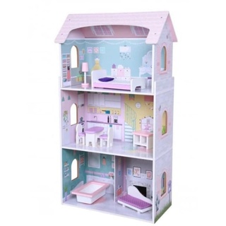 Moni Holz-Puppenhaus Anna 4121, 8-tlg. Möbelset, 3 Etagen, verschiedene Räume rosa