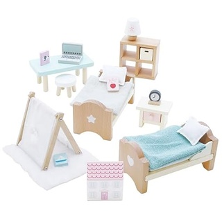 Le Toy Van - ME061 - Puppenhaus-Schlafzimmer, 3 Jahre, Lernspielzeug, 24-teiliges Holzmöbel-Set, umweltfreundliches Spielzeug, Montessori, inklusive Spielzimmer-Zubehör
