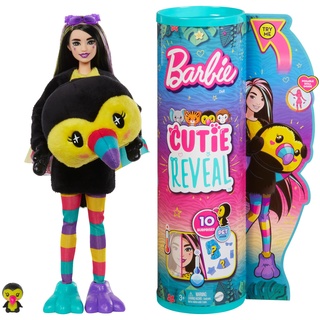 Barbie Cutie Reveal, bewegliche Tukan-Accessoires, 10 Überraschungen, Tierspielzeug, Farbwechseleffekt, inkl Cutie Reveal Puppe, Geschenk für Kinder, Spielzeug ab 3 Jahre,HKR00