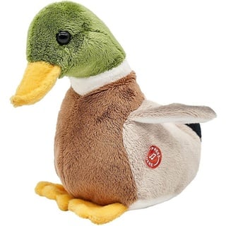 Uni-Toys Kuscheltier Ente - Mit/ohne Stimme - 16 cm (Länge) - Plüsch-Vogel - Plüschtier, zu 100 % recyceltes Füllmaterial! Mit Stimme | 16 cm