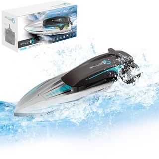 OBEST Ferngesteuerte Boot mit LED-Licht, 20+ km/h RC Boot Hohegeschwindigkeit, 2,4 GHz Dual Drive Rennboote Haiboot mit 2 Wiederaufladbarer Batterie, Kinder Yacht Boote Spielzeug für Pools und Seen