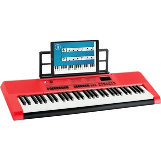 McGrey Home Keyboard 6170 Akku-Keyboard - 61 Tasten-Keyboard mit integriertem Akku, (mit Begleitautomatik und Lernfunktion, Inkl. Mikrofon und Notenhalter), Eingebauter MP3-Player via USB-Stick rot