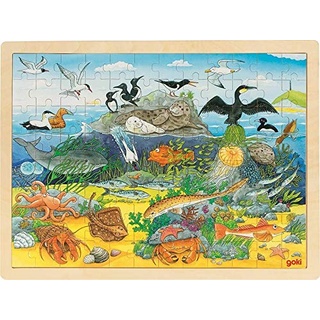 Puzzle aus Holz Einlegepuzzle über und unter Wasser goki 96 Teile Holzpuzzle mit Palandi® Sticker