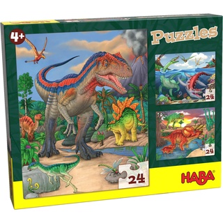 Haba Kinderpuzzle Dinosaurier - Puzzle Dino 3er Set mit je 24 Teilen ab 4 Jahren, 303377